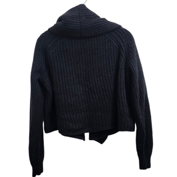 Vince Oversize Shawl Collar Soft Plush WoolBlend Rib Knit Cardigan Black XS $465 - Picture 5 of 16